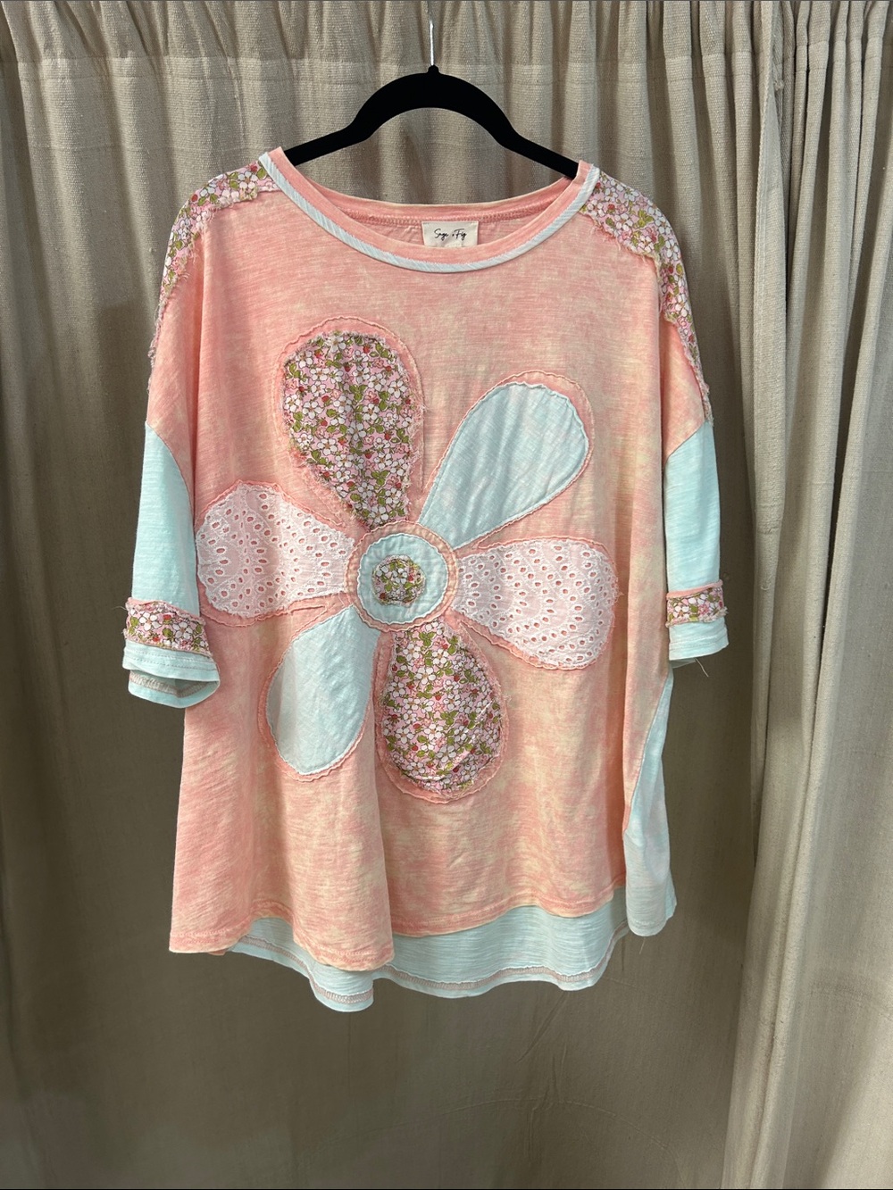 Sage + Fig Pink Floral Patch Oversized Top - Picture 1 of 4